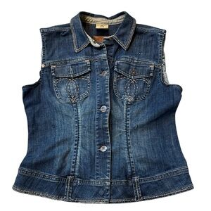 Jordache Denim Vest VTG Med Blue Wash‎ Sleeveless Western Country Sz XL